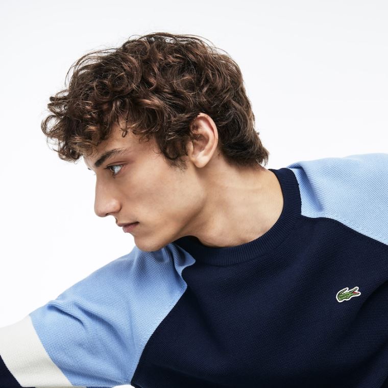 Lacoste Crew Neck Raglan Sleeved Svetrové Tmavě Blankyt Blankyt Bílé Světle Blankyt | iEyvakWt