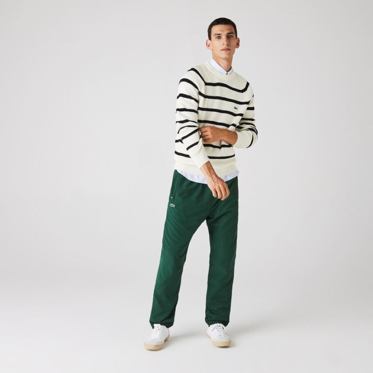 Lacoste Crew Neck Striped Ribbed Wool Svetrové Bílé Tmavě Blankyt Blankyt | Yq0N6gpI