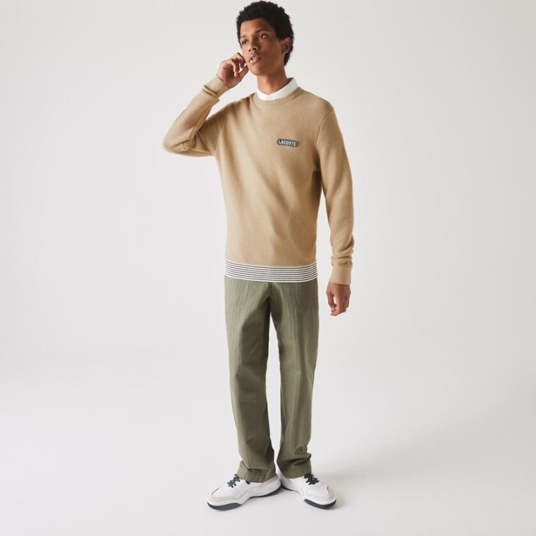 Lacoste Crew Neck Textured Wool And Bavlněné Svetrové Béžový Bílé Tmavě Blankyt Blankyt | TWXVQq6s