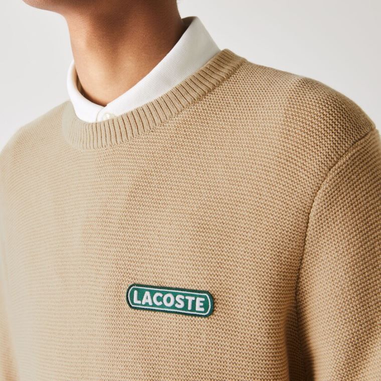 Lacoste Crew Neck Textured Wool And Bavlněné Svetrové Béžový Bílé Tmavě Blankyt Blankyt | TWXVQq6s