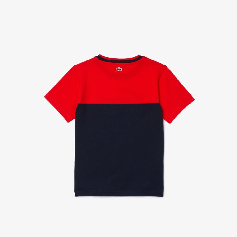 Lacoste Crewneck Croc-Print Bavlněné T-shirt Červené Tmavě Blankyt Blankyt | ulYV9ru8