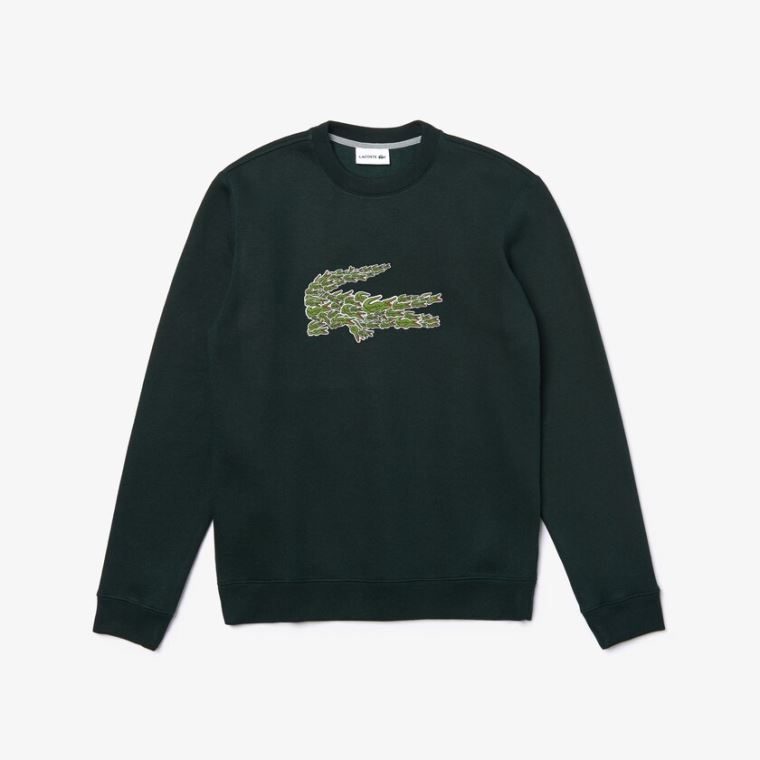 Lacoste Crewneck Croco Magic Logo Fleece Sweatshirt Zelene | rFac6oIB