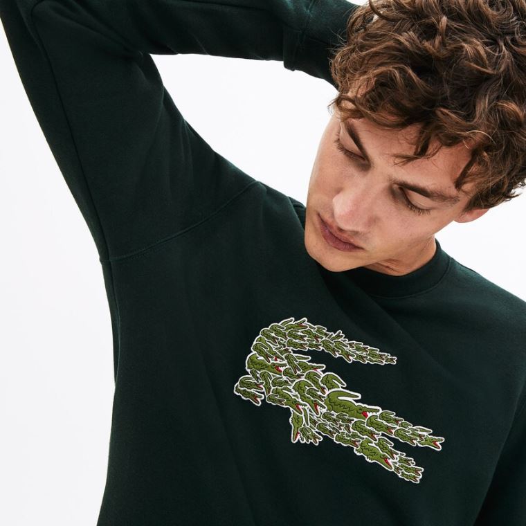 Lacoste Crewneck Croco Magic Logo Fleece Sweatshirt Zelene | rFac6oIB