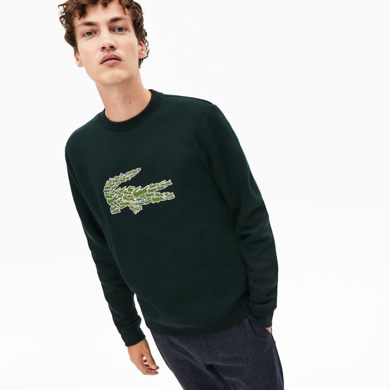 Lacoste Crewneck Croco Magic Logo Fleece Sweatshirt Zelene | rFac6oIB