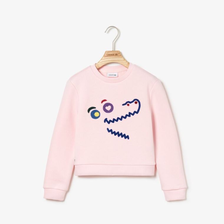 Lacoste Crewneck Crocodile Fleece Sweatshirt Světle Růžové | EmtXbn1C