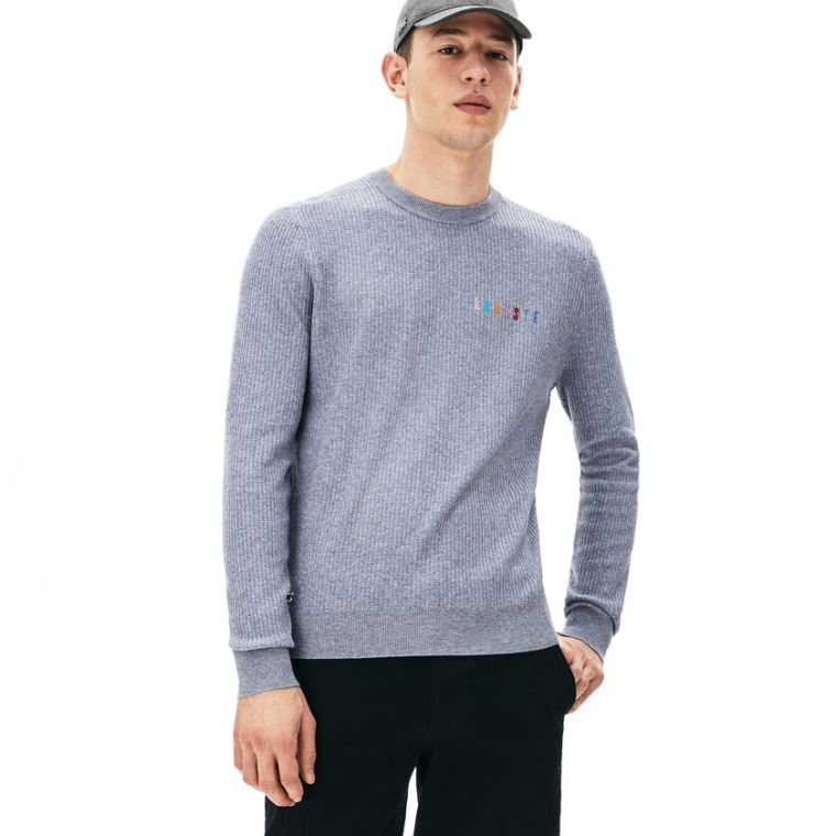 Lacoste Crewneck Embroidered Bavlněné Blend Svetrové Šedé | tTgtJIHJ