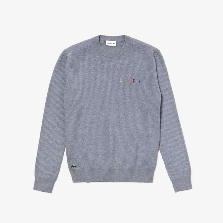 Lacoste Crewneck Embroidered Bavlněné Blend Svetrové Šedé | tTgtJIHJ