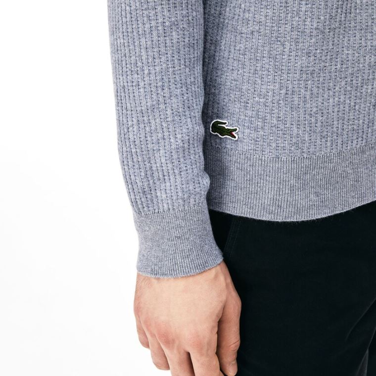 Lacoste Crewneck Embroidered Bavlněné Blend Svetrové Šedé | tTgtJIHJ