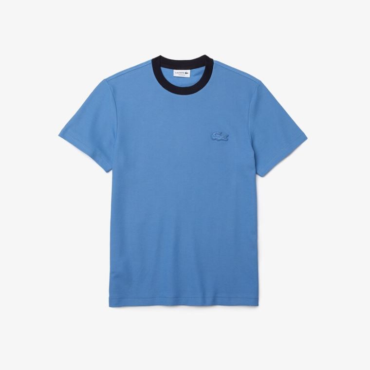 Lacoste Crewneck Relaxed Fit Textured Bavlněné T-shirt Blankyt Tmavě Blankyt Blankyt | 4lTaUXce