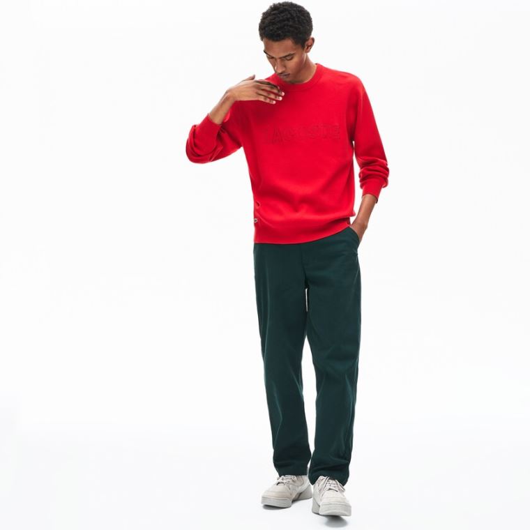 Lacoste Crewneck Signature-Logo Knit Svetrové Červené | S0II2K10