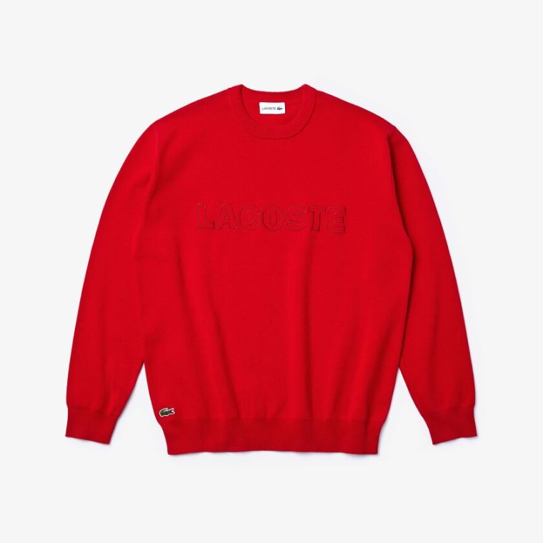 Lacoste Crewneck Signature-Logo Knit Svetrové Červené | S0II2K10