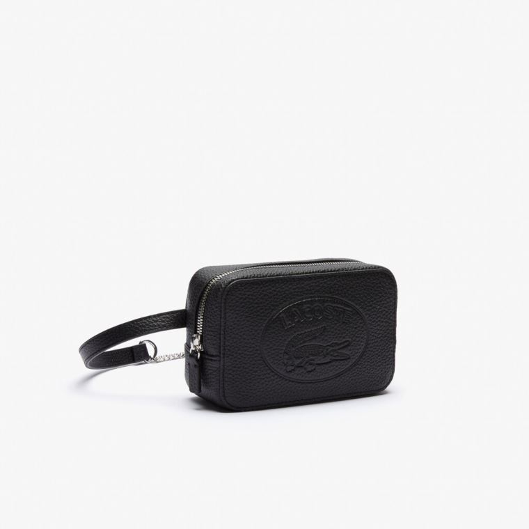 Lacoste Croco Crew Embossed Logo Grained Læder Belt Bag Černé | D9GqVFKF