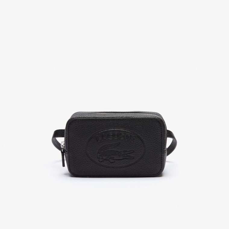 Lacoste Croco Crew Embossed Logo Grained Læder Belt Bag Černé | D9GqVFKF