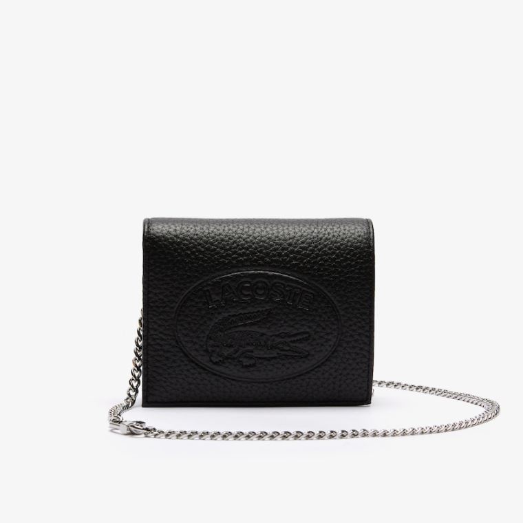 Lacoste Croco Crew Grained Læder Phone Wallet Černé | peKKyYmO