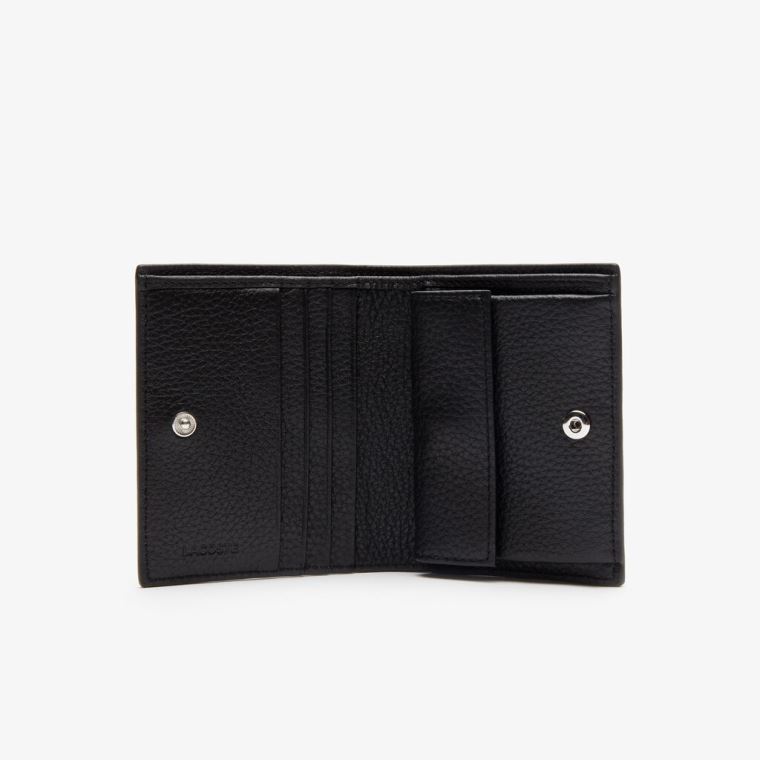 Lacoste Croco Crew Grained Læder Snap Wallet Černé | qh9zYWu7