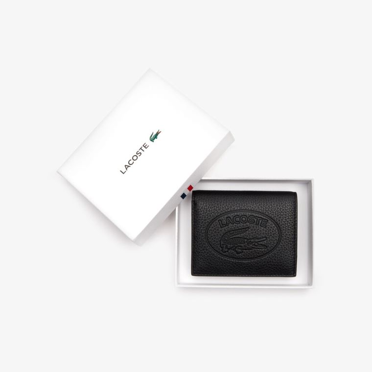 Lacoste Croco Crew Grained Læder Snap Wallet Černé | qh9zYWu7