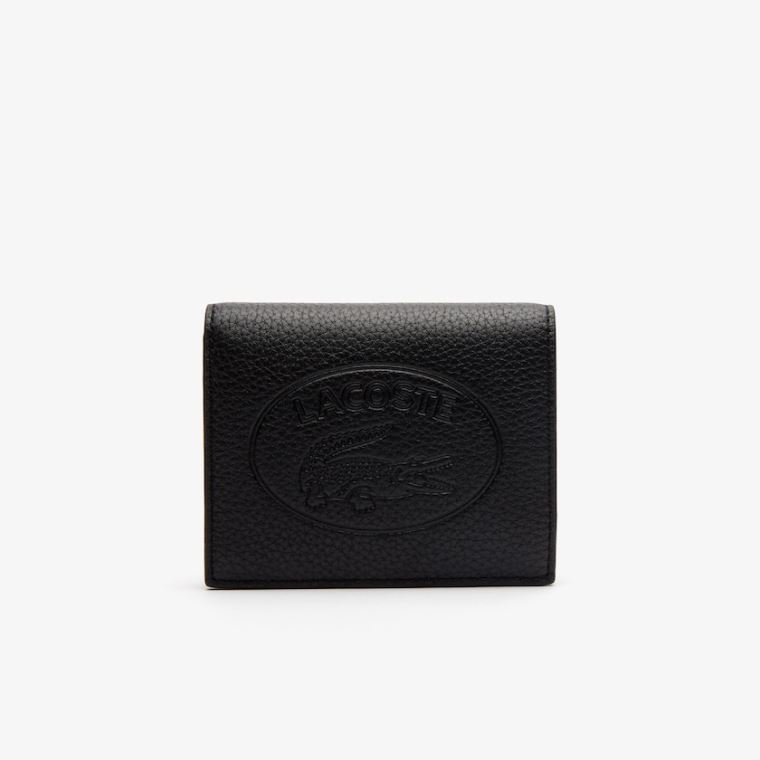 Lacoste Croco Crew Grained Læder Snap Wallet Černé | qh9zYWu7