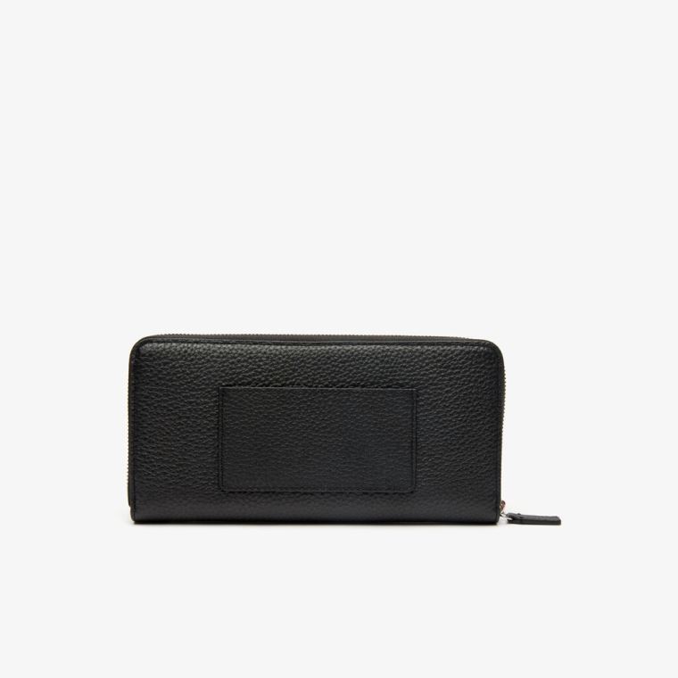 Lacoste Croco Crew Grained Læder Zip Wallet Černé | Uzuban2o