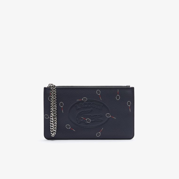 Lacoste Croco Crew Print Grained Læder Zip Pouch Černé | svkshUC6