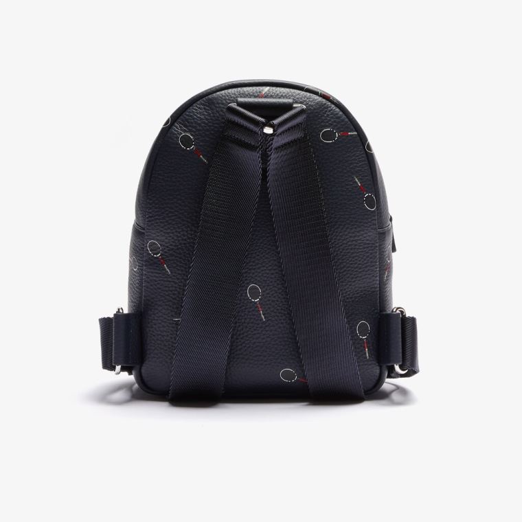 Lacoste Croco Crew Raquet-Print Small Grained Læder Backpack Černé | cs1LRQbj