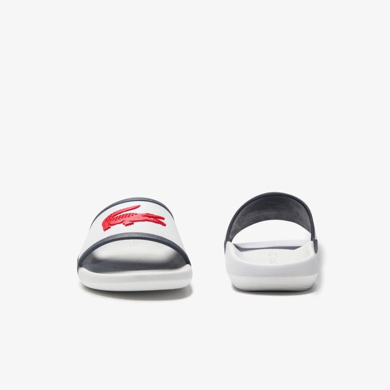 Lacoste Croco Rubber Páskové Syntetická Slides Bílé Béžový | RWwTYlvB