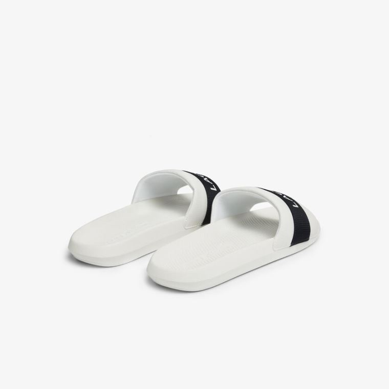 Lacoste Croco Slides Textilní Logo Bílé Tmavě Blankyt | B8S2akAA