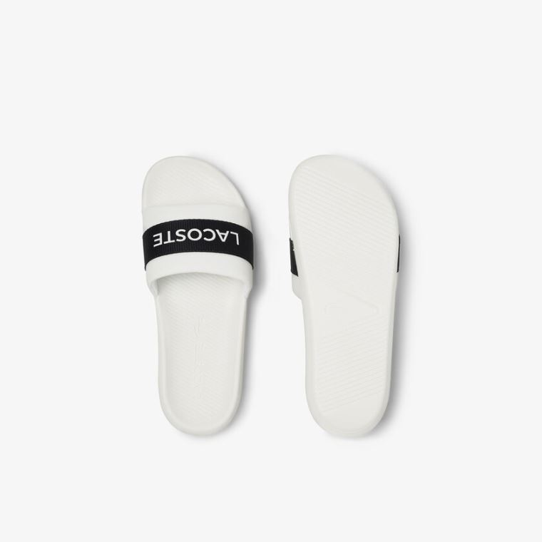 Lacoste Croco Slides Textilní Logo Bílé Tmavě Blankyt | B8S2akAA