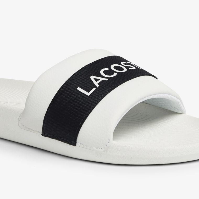 Lacoste Croco Slides Textilní Logo Bílé Tmavě Blankyt | B8S2akAA