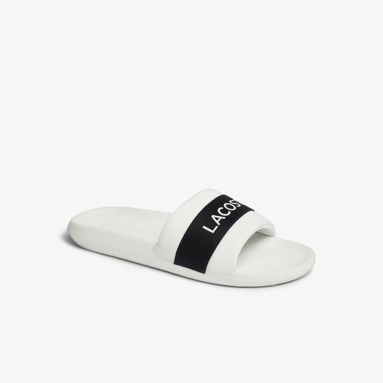 Lacoste Croco Slides Textilní Logo Bílé Tmavě Blankyt | B8S2akAA