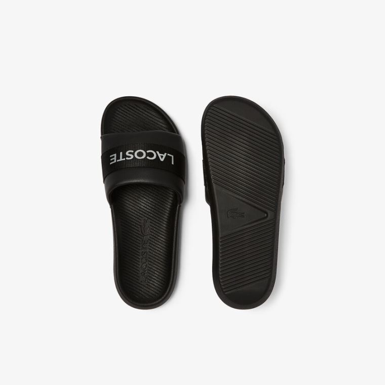 Lacoste Croco Textilní Logo Slides Černé Černé | 1P4Jsm7Z