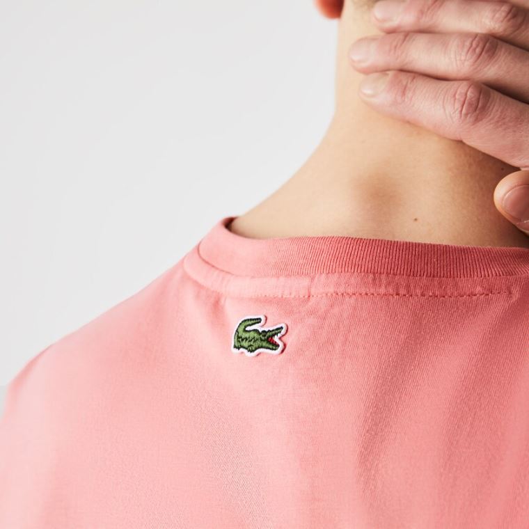 Lacoste Crocodile-Embroidery Bavlněné T-shirt Růžové | jiqHzwqO