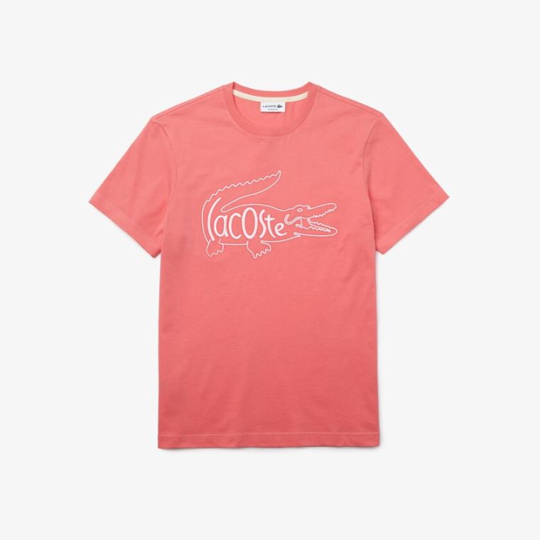 Lacoste Crocodile-Embroidery Bavlněné T-shirt Růžové | jiqHzwqO