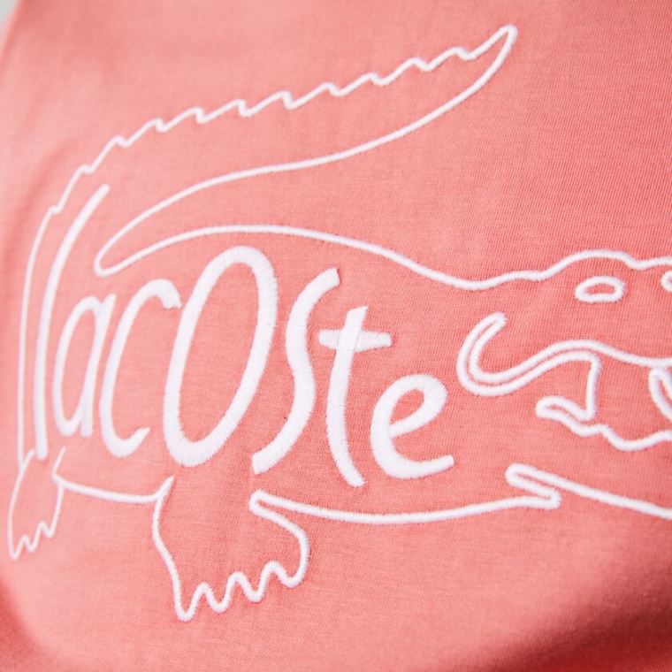 Lacoste Crocodile-Embroidery Bavlněné T-shirt Růžové | jiqHzwqO