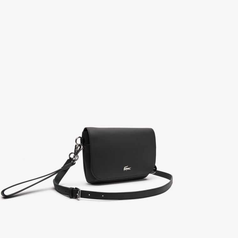 Lacoste Daily Classic Coated Piqué Platene Flap Shoulder Bag Černé | EuVjaQbu