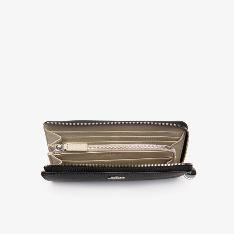 Lacoste Daily Classic Coated Piqué Platene 10 Card Zip Wallet Černé | yJsssKMY