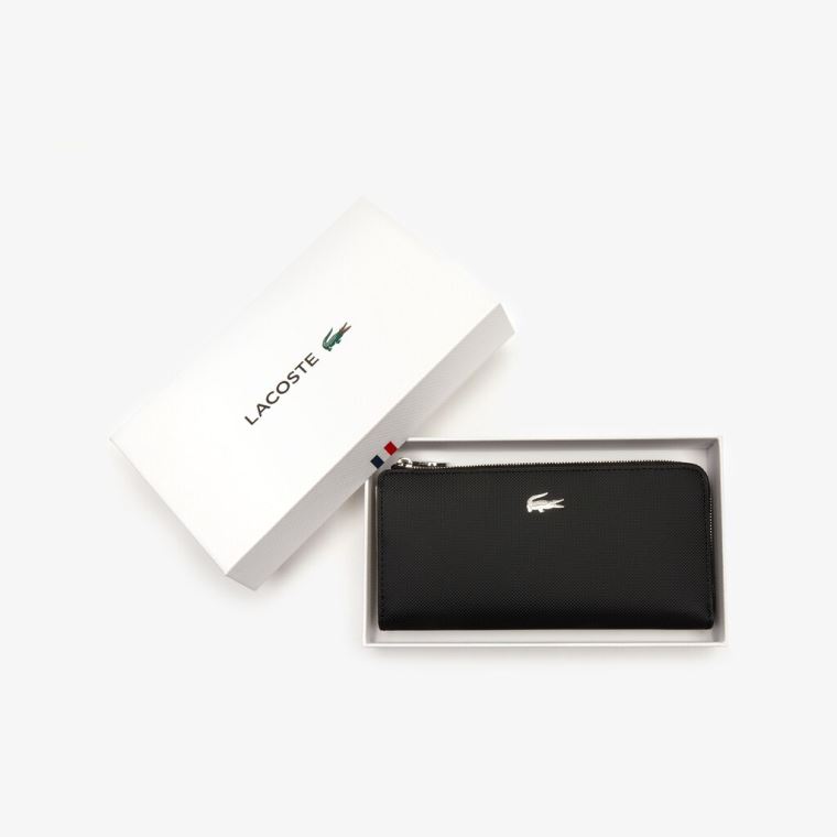 Lacoste Daily Classic Coated Piqué Platene 10 Card Zip Wallet Černé | yJsssKMY