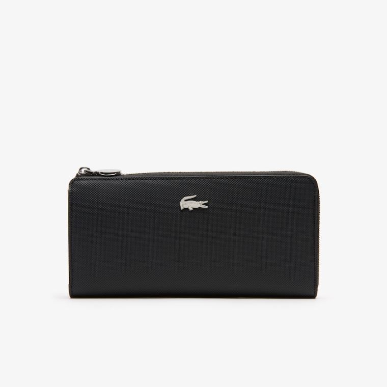 Lacoste Daily Classic Coated Piqué Platene 10 Card Zip Wallet Černé | yJsssKMY