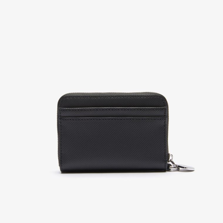 Lacoste Daily Classic Small Coated Piqué Platene Zip Wallet Černé | 1miXYQ7n