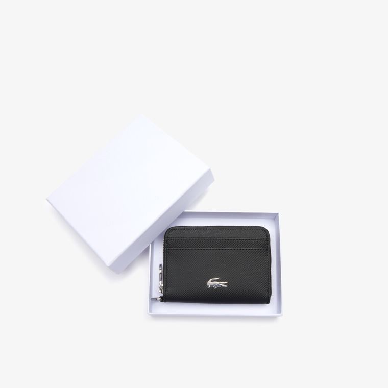 Lacoste Daily Classic Small Coated Piqué Platene Zip Wallet Černé | 1miXYQ7n