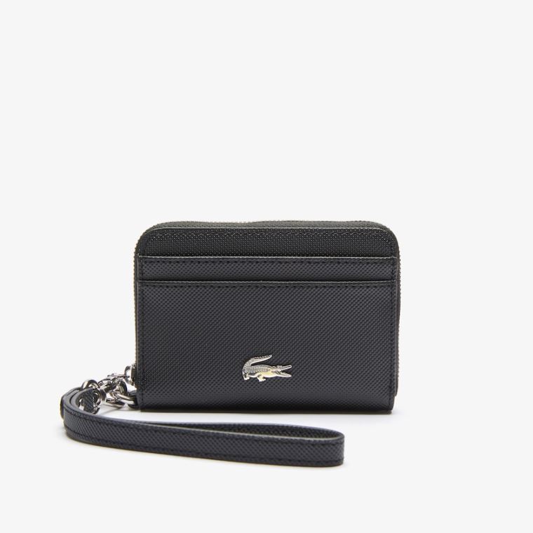 Lacoste Daily Classic Small Coated Piqué Platene Zip Wallet Černé | 1miXYQ7n