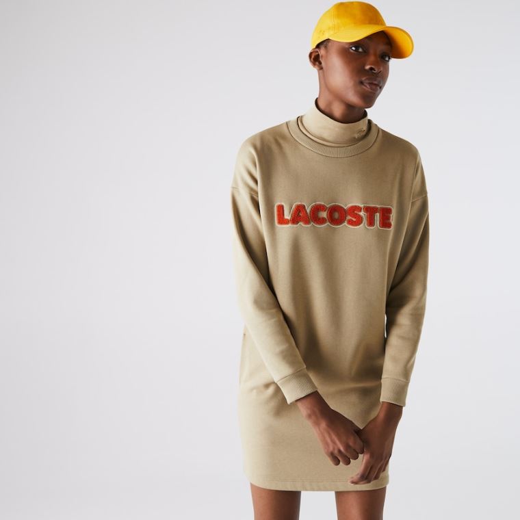 Lacoste Embroidered Accent Fleece Sweatshirt Šaty Béžový | DeaP6tgP