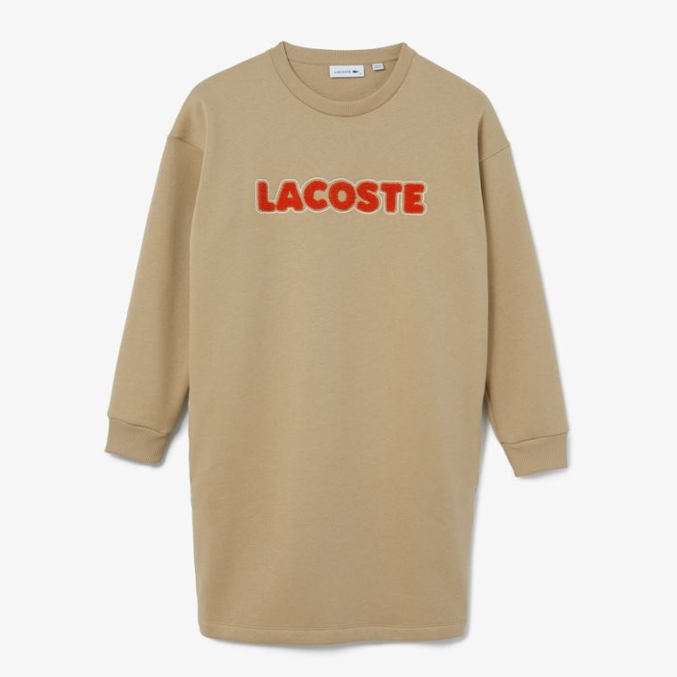 Lacoste Embroidered Accent Fleece Sweatshirt Šaty Béžový | DeaP6tgP