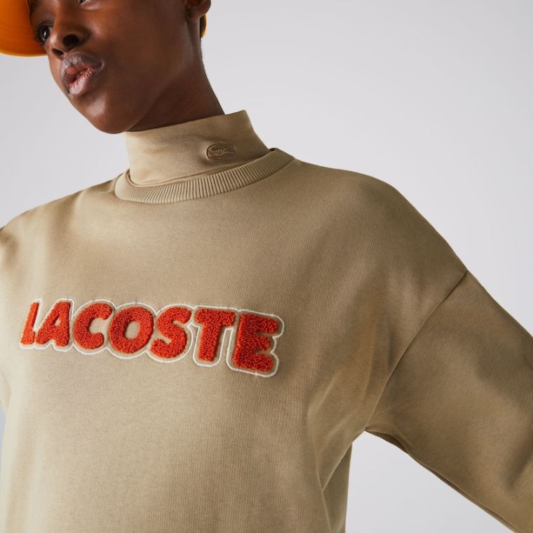 Lacoste Embroidered Accent Fleece Sweatshirt Šaty Béžový | DeaP6tgP