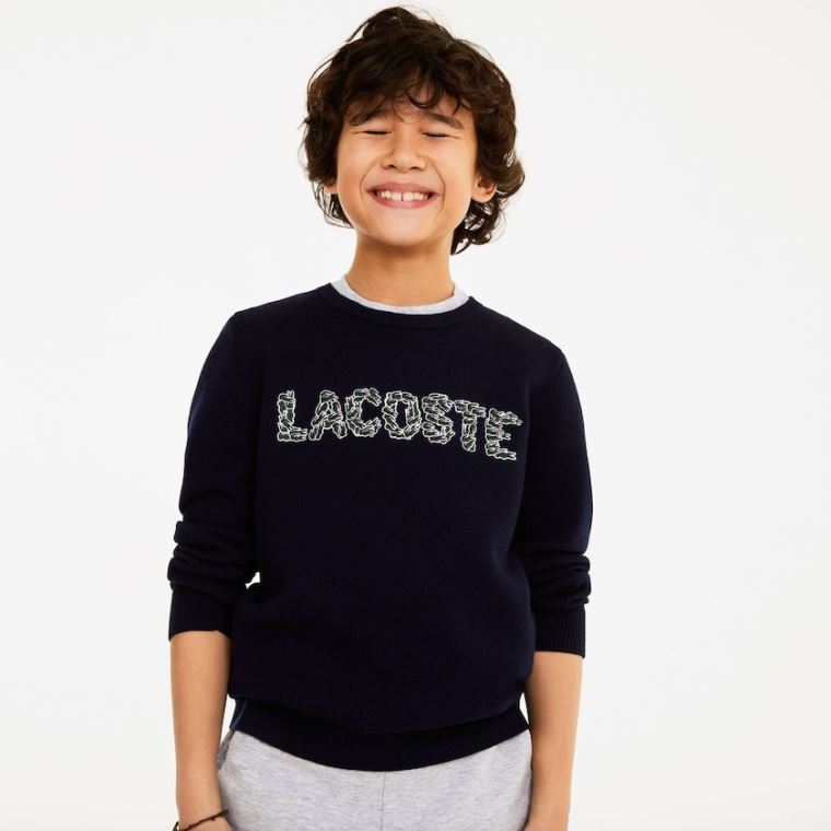 Lacoste Embroidered Croco Magic Wool And Bavlněné Svetrové Tmavě Blankyt Blankyt | CkpfWZaT