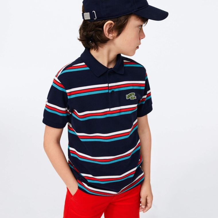 Lacoste Embroidered Logo Striped Polo Tmavě Blankyt Blankyt Bílé | nyYNiu5u