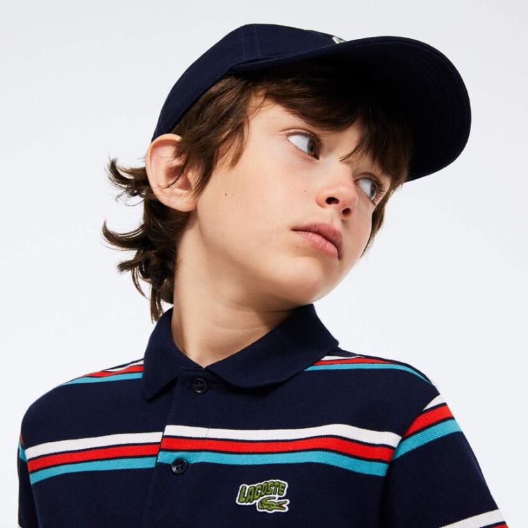 Lacoste Embroidered Logo Striped Polo Tmavě Blankyt Blankyt Bílé | nyYNiu5u