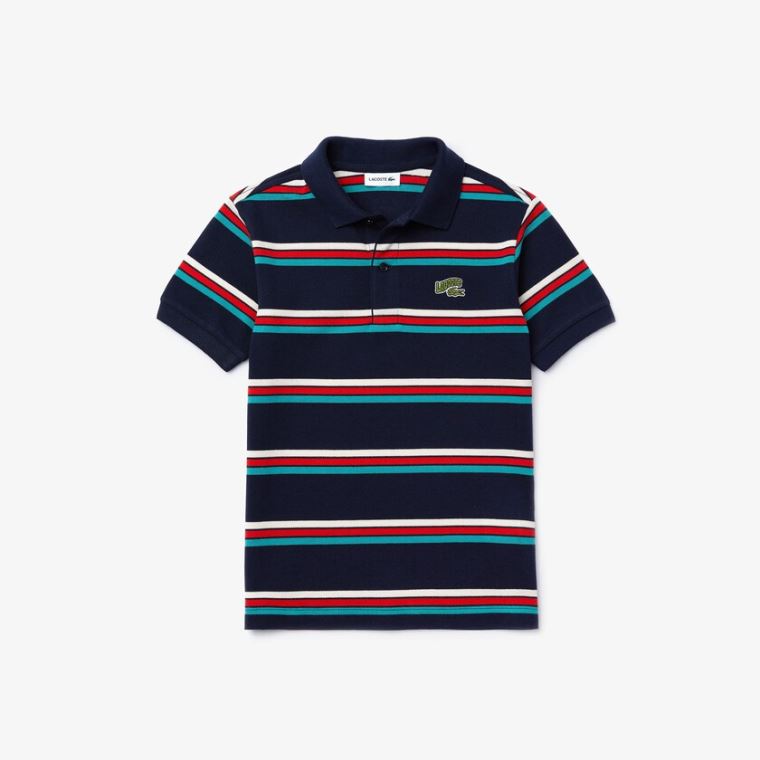 Lacoste Embroidered Logo Striped Polo Tmavě Blankyt Blankyt Bílé | nyYNiu5u