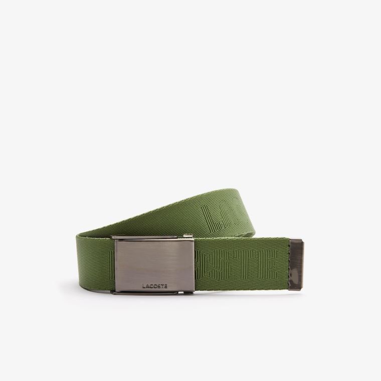 Lacoste Engraved Plate Přezkou Woven Belt Zelene | vM0udRpn