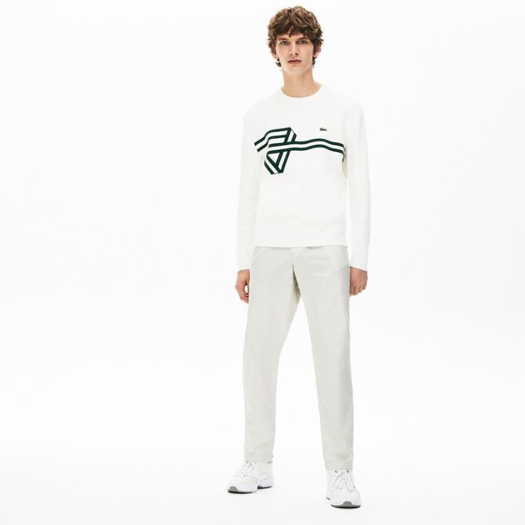 Lacoste Fine Striped Bavlněné- Linen Chinos Bílé Tmavě Šedé | d834XrUL