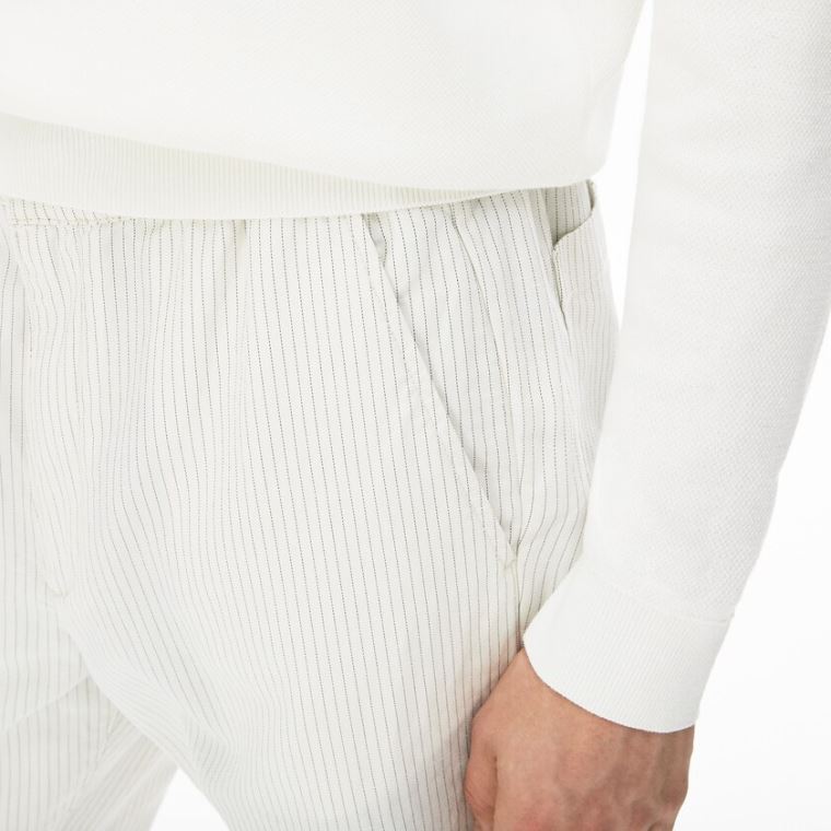 Lacoste Fine Striped Bavlněné- Linen Chinos Bílé Tmavě Šedé | d834XrUL